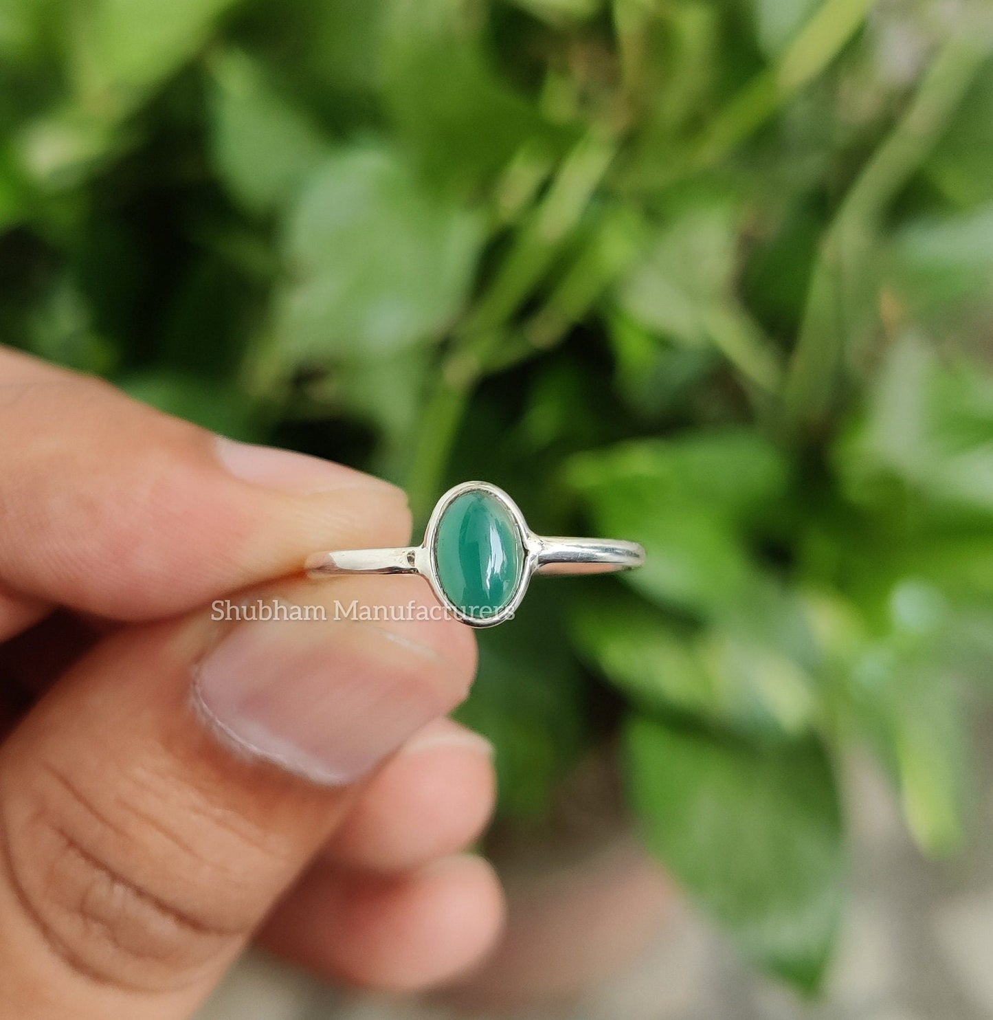 Natural Green Onyx Ring, 925 Sterling Silver Ring, Green Stone, Cabochon Gemstone, Dainty Silver Ring, Minimalist Ring, Tiny Onyx Ring