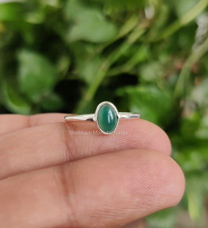 Natural Green Onyx Ring, 925 Sterling Silver Ring, Green Stone, Cabochon Gemstone, Dainty Silver Ring, Minimalist Ring, Tiny Onyx Ring