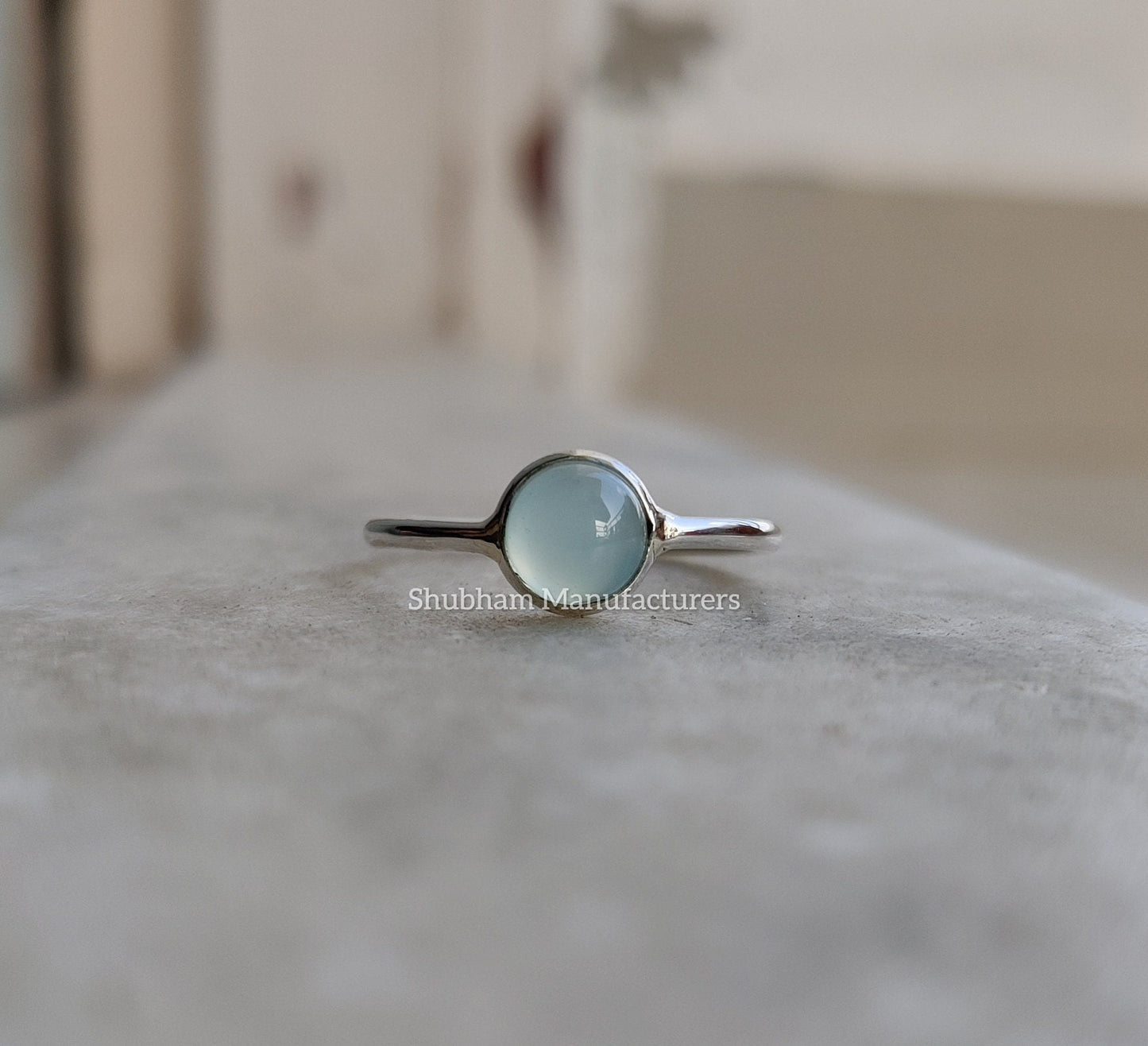 Genuine Aqua Chalcedony Ring, Blue Gemstone Silver Ring, Aqua Minimalist Ring, Cabochon Stone Dainty Ring, Chalcedony Jewelry for Women