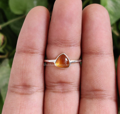 Natural Citrine Ring, 925 Sterling Silver Ring, Citrine Jewelry, Minimalist Stone Ring, Yellow Gemstone Ring, Tiny Dainty Ring, Gift for Her