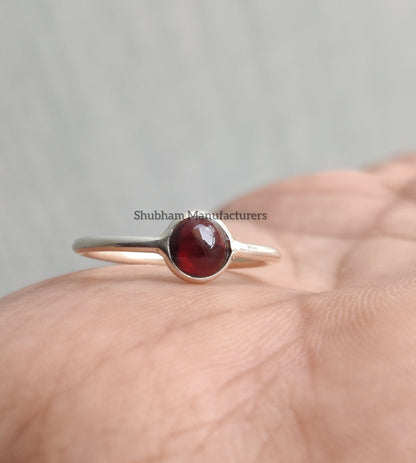 Natural Garnet Ring, 925 Sterling Silver Ring, Tiny Garnet Minimalist Ring, Dainty Gemstone Ring, January Birthstone Ring, Simple Ring