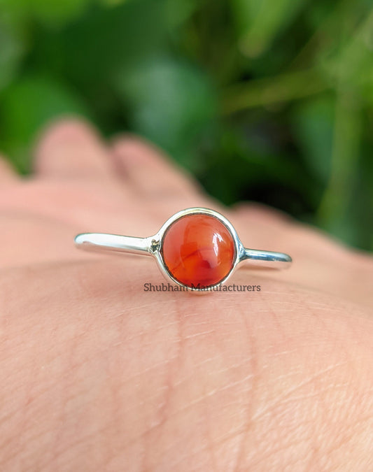 Carnelian Ring, 925 Sterling Silver Ring, Natural Stone, Cabochon Gemstone, Everyday Simple Jewelry, Minimalist Ring, Dainty Birthstone Ring