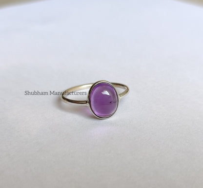 Natural Amethyst Ring, 925 Sterling Silver Ring, Purple Amethyst Jewelry, Everyday Ring for Women, Cabochon Gemstone Ring, Handmade Gift