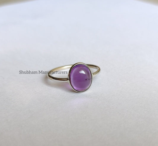 Natural Amethyst Ring, 925 Sterling Silver Ring, Purple Amethyst Jewelry, Everyday Ring for Women, Cabochon Gemstone Ring, Handmade Gift