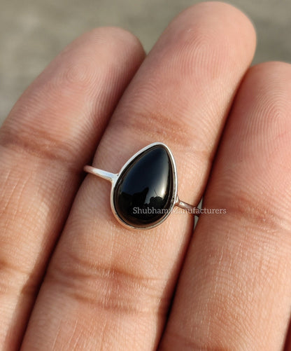 Black Onyx Ring, 925 Sterling Silver, Natural Gemstone, Stacking Onyx Ring, Black Crystal Stone, Onyx Jewelry, Cabochon Stone, Womens Ring