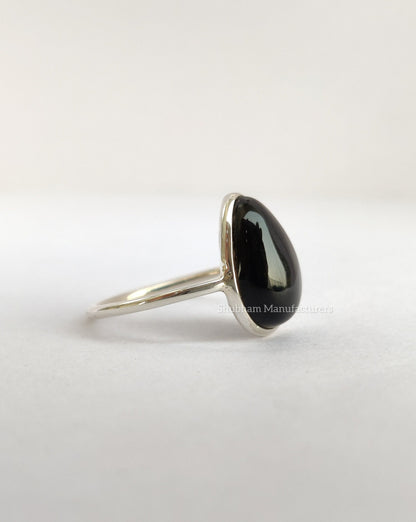 Black Onyx Ring, 925 Sterling Silver, Natural Gemstone, Stacking Onyx Ring, Black Crystal Stone, Onyx Jewelry, Cabochon Stone, Womens Ring