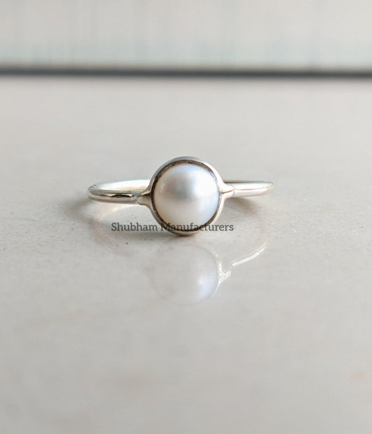 Minimalist Pearl Ring, 925 Sterling Silver, Genuine Pearl Jewelry, Dainty Birthstone Ring, Handmade Gift, Silver Ring for Women, Tiny Ring