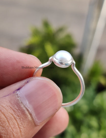 Minimalist Pearl Ring, 925 Sterling Silver, Genuine Pearl Jewelry, Dainty Birthstone Ring, Handmade Gift, Silver Ring for Women, Tiny Ring