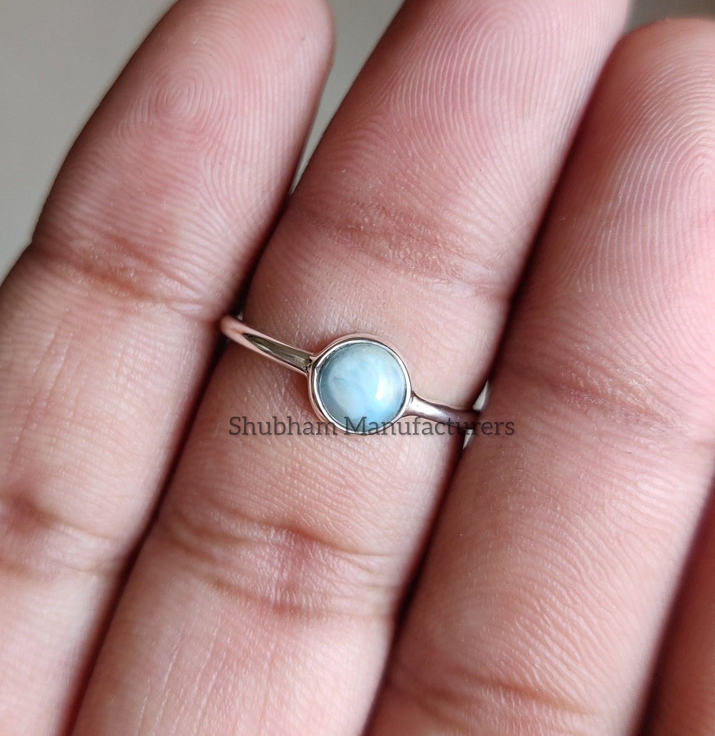 Natural Larimar Ring, 925 Sterling Silver Ring, Blue Gemstone Ring, Tiny Dainty Ring, Handmade Gift for Her, Larimar Jewelry for Women