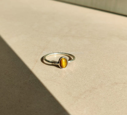 Tiger Eye Ring, 925 Sterling Silver, Minimalist Gemstone Ring, Dainty Birthstone Ring, Tiger Eye Jewelry for Her, Tiny Stone Ring for Women