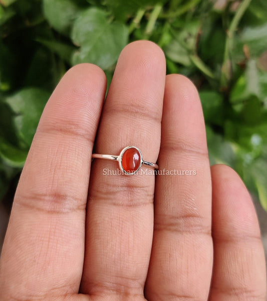 Natural Carnelian Ring, 925 Sterling Silver Ring, Cabochon Gemstone Ring, Handmade Gift for Her, Tiny Carnelian Jewelry, Minimalist Ring