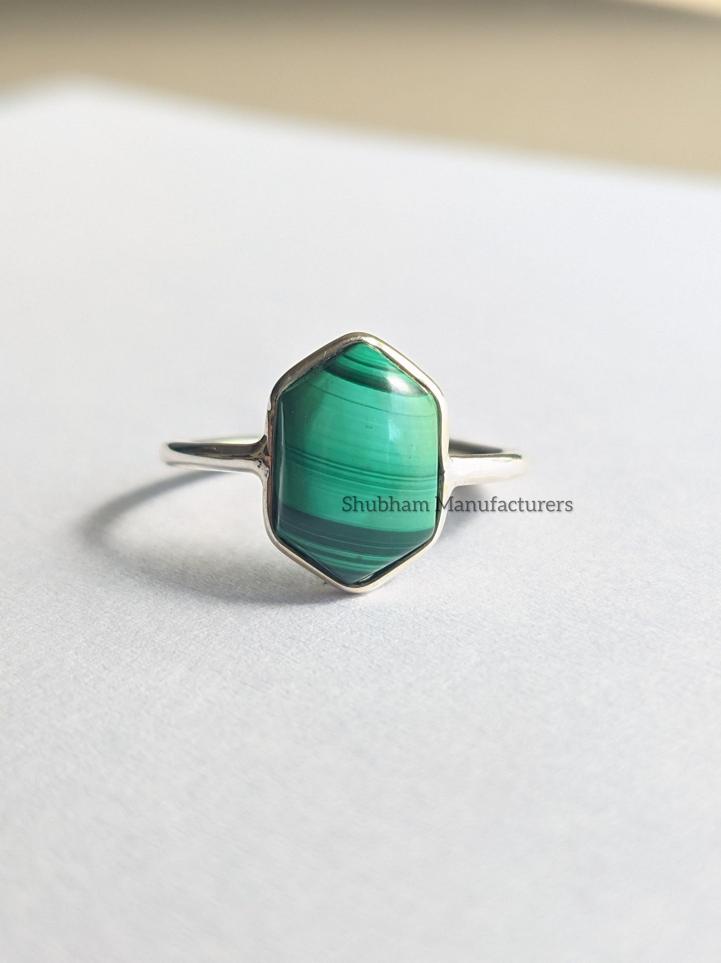 Natural Malachite Ring, 925 Sterling Silver Ring, Fancy Shape Ring, Silver Malachite Jewelry, Women's Ring, Hexagon Ring, Birthstone Gift