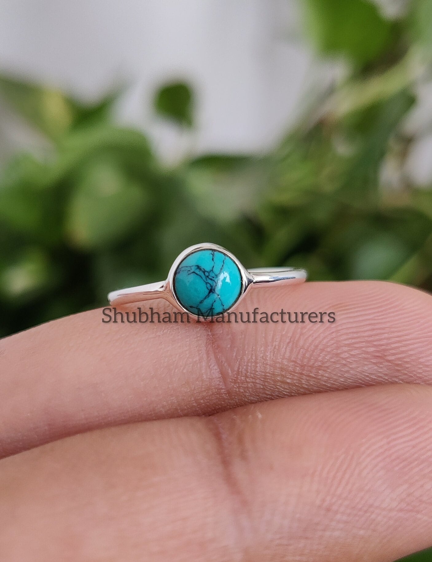 Minimalist Turquoise Ring, 925 Sterling Silver Ring, Natural Turquoise Jewelry, Tiny Gemstone Ring, Cabochon Stone, Silver Turquoise Ring