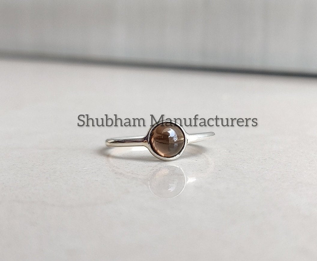 Natural Smoky Quartz Ring, 925 Sterling Silver Ring, Tiny Gemstone Ring, Minimalist Quartz Ring, Smoky Quartz Jewelry, Handmade Gift for Her