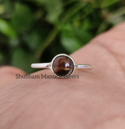 Natural Smoky Quartz Ring, 925 Sterling Silver Ring, Tiny Gemstone Ring, Minimalist Quartz Ring, Smoky Quartz Jewelry, Handmade Gift for Her