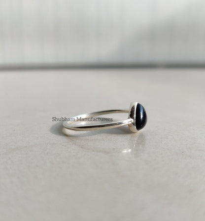 Natural Black Onyx Ring, 925 Sterling Silver Ring, Tiny Gemstone Ring, Dainty Onyx Ring, Birthstone Ring, Thin Band Ring, Gift for Women