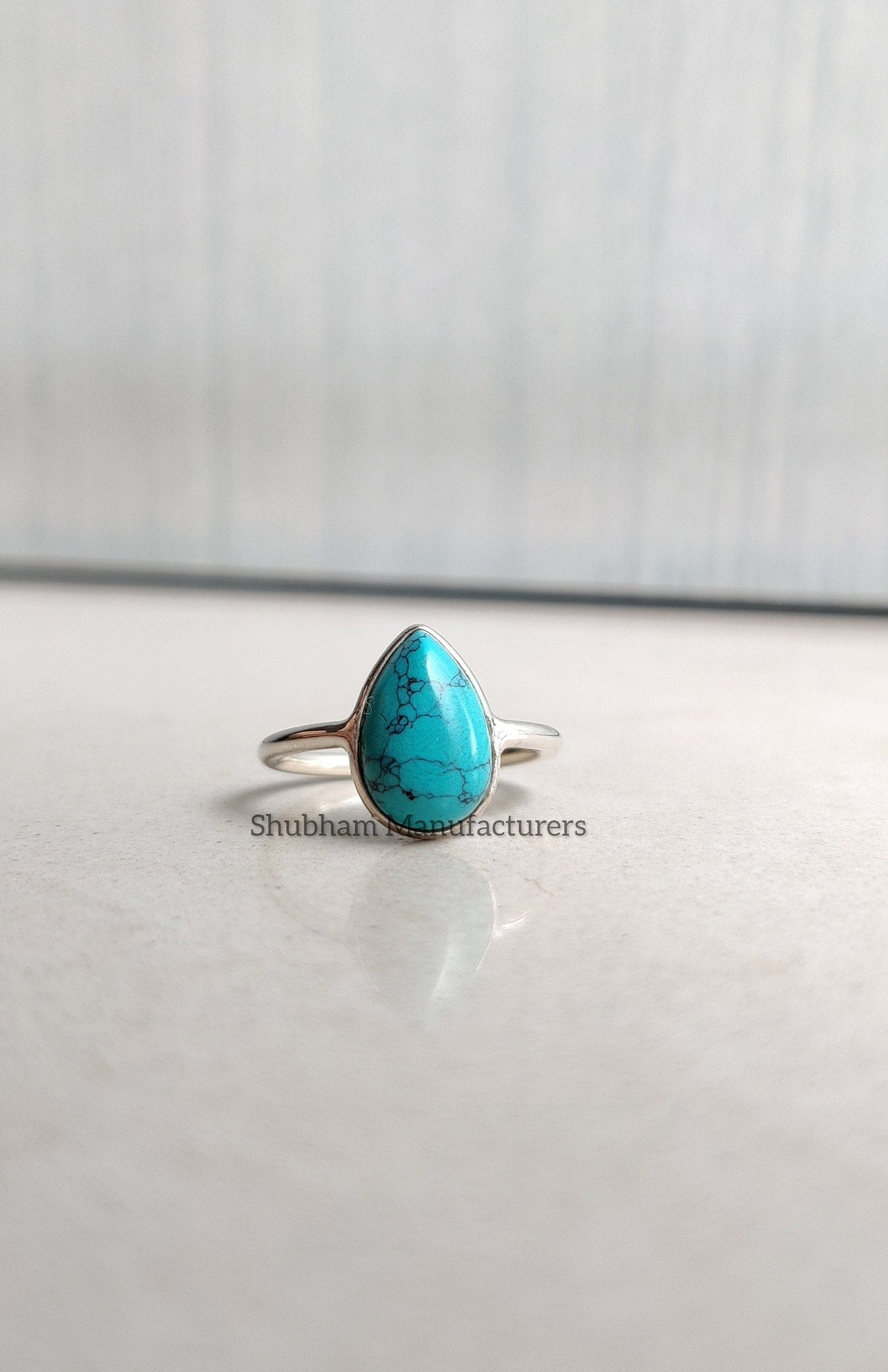 Genuine Turquoise Ring, 925 Sterling Silver Ring, Silver Turquoise Ring, Minimalist Turquoise Jewelry, Blue Gemstone Ring, Gift for Her