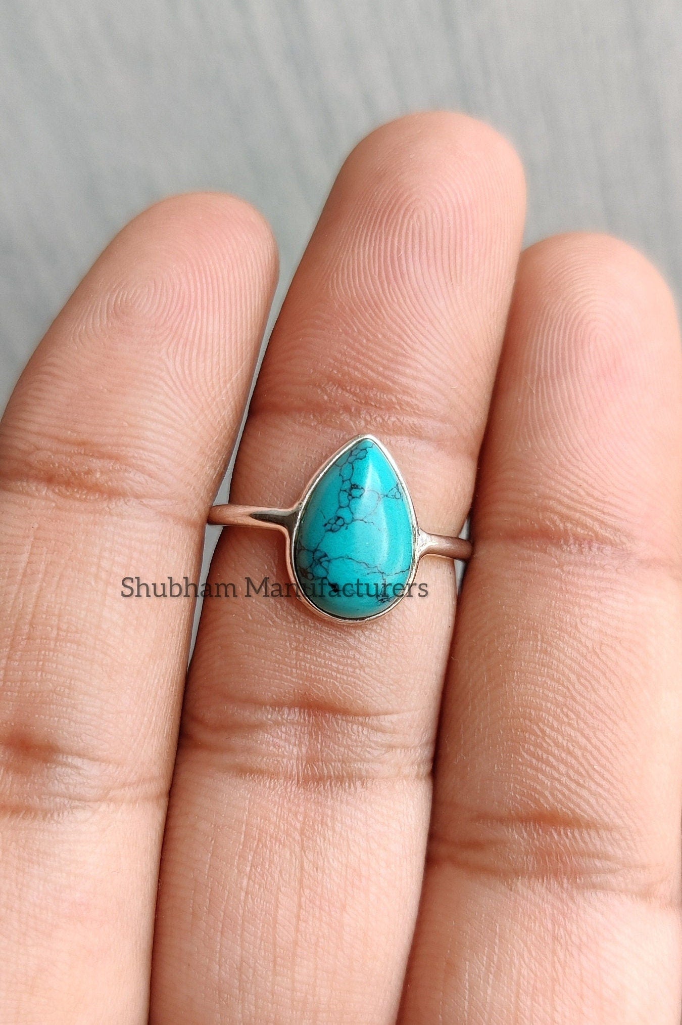 Genuine Turquoise Ring, 925 Sterling Silver Ring, Silver Turquoise Ring, Minimalist Turquoise Jewelry, Blue Gemstone Ring, Gift for Her