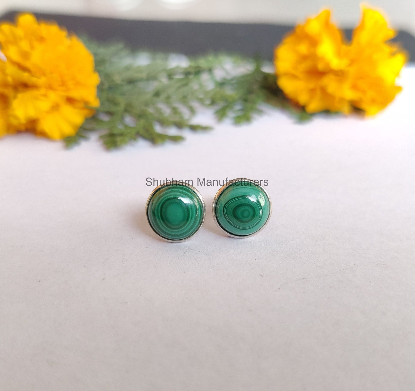 Malachite Stud Earrings, 925 Sterling Silver Studs, Malachite Post Earrings, Studs Everyday Earrings, Dainty Studs, Green Gemstone Studs