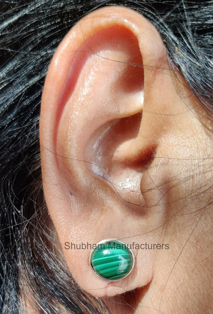 Malachite Stud Earrings, 925 Sterling Silver Studs, Malachite Post Earrings, Studs Everyday Earrings, Dainty Studs, Green Gemstone Studs