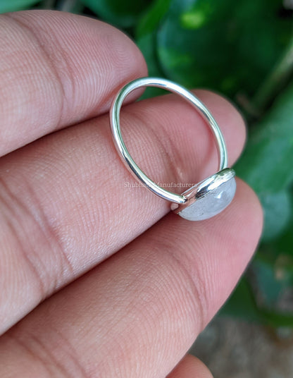 Natural Rainbow Moonstone Ring, 925 Sterling Silver Ring, Blue Fire Moonstone, Gemstone Stacking Ring, Dainty Silver Ring, Minimalist Ring