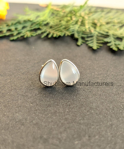 White Moonstone Stud Earrings, 925 Sterling Silver Studs, Moonstone Post Earrings, Healing Crystal Studs, Cute Earrings for Girls & Women