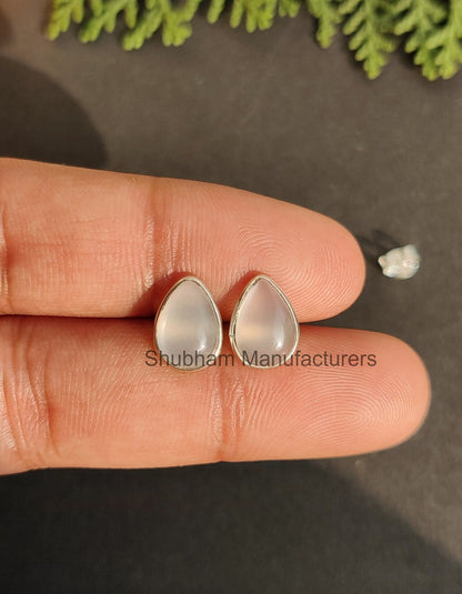 White Moonstone Stud Earrings, 925 Sterling Silver Studs, Moonstone Post Earrings, Healing Crystal Studs, Cute Earrings for Girls & Women