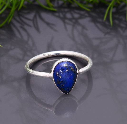 Lapis Lazuli Ring, 925 Sterling Silver Ring, Silver Gemstone Ring, Lapis Lazuli Jewelry, Lapis Minimalist Ring, Dainty Handmade Women Ring