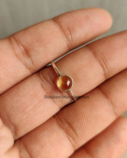 Natural Citrine Ring, 925 Sterling Silver Ring, November Birthstone, Yellow Gemstone Ring, Tiny Ring for Women, Dainty Jewelry Ring for Her