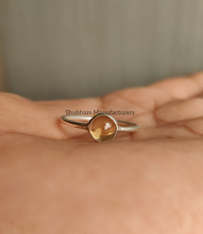 Natural Citrine Ring, 925 Sterling Silver Ring, November Birthstone, Yellow Gemstone Ring, Tiny Ring for Women, Dainty Jewelry Ring for Her