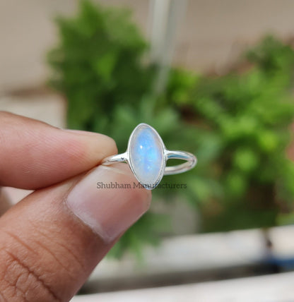 Rainbow Moonstone Ring, 925 Sterling Silver Ring, Blue Fire Moonstone Ring, Silver Moonstone Jewelry, June Birthstone Ring, Promise Ring