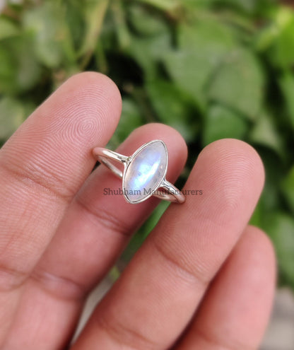 Rainbow Moonstone Ring, 925 Sterling Silver Ring, Blue Fire Moonstone Ring, Silver Moonstone Jewelry, June Birthstone Ring, Promise Ring