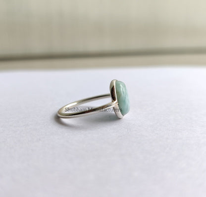 Larimar Ring, 925 Sterling Silver Ring, Handmade Ring for Women, Larimar Jewelry, Blue Stone Ring, Stackable Gemstone Ring, Daily Wear Ring