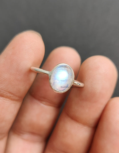 Rainbow Moonstone Ring, 925 Sterling Silver Ring, June Birthstone Jewelry, Blue Flash Moonstone Ring, Natural Stone Ring, Gift for Women