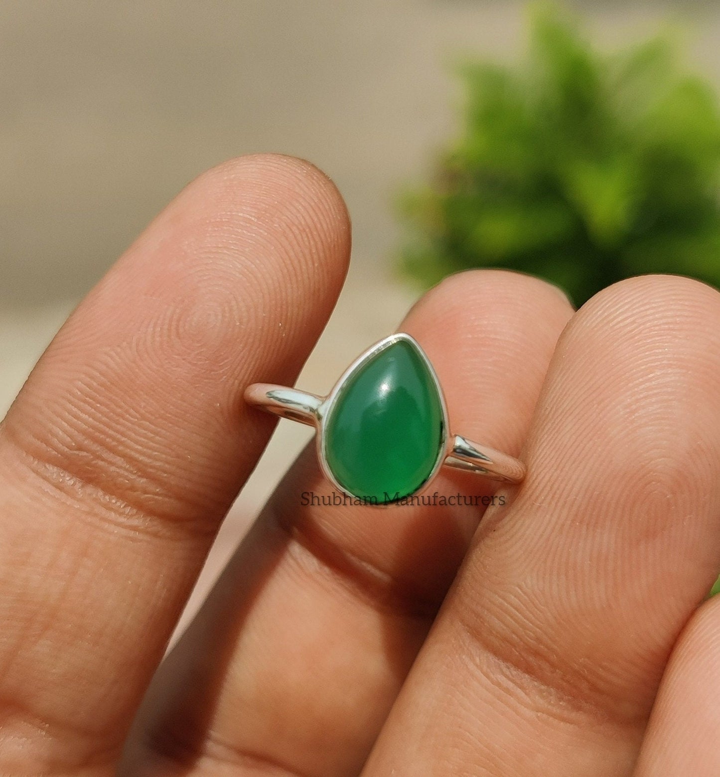 Natural Green Onyx Ring, 925 Sterling Silver Ring, Cabochon Gemstone, Pear Shape Ring, Women Rings, Minimalist Onyx Ring, Birthstone Jewelry