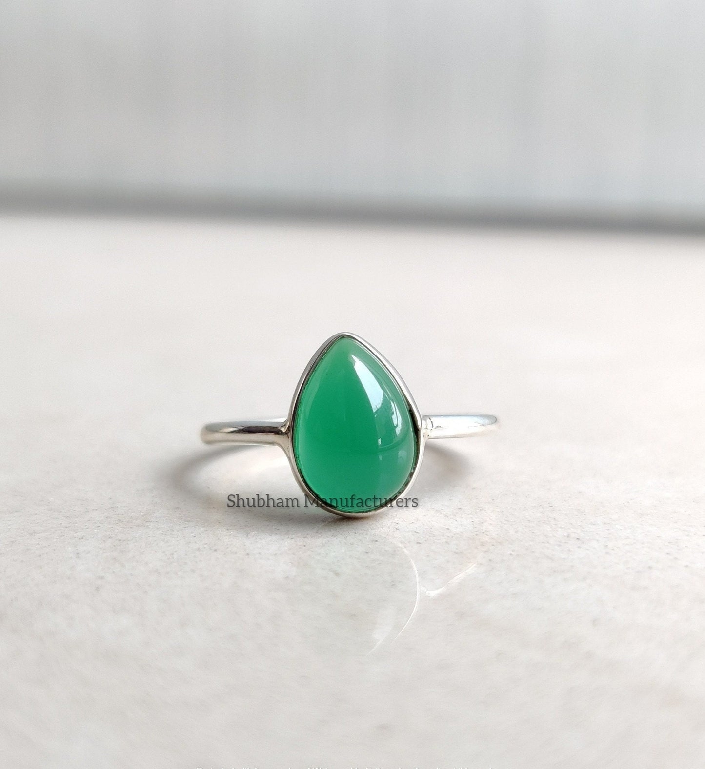 Natural Green Onyx Ring, 925 Sterling Silver Ring, Cabochon Gemstone, Pear Shape Ring, Women Rings, Minimalist Onyx Ring, Birthstone Jewelry