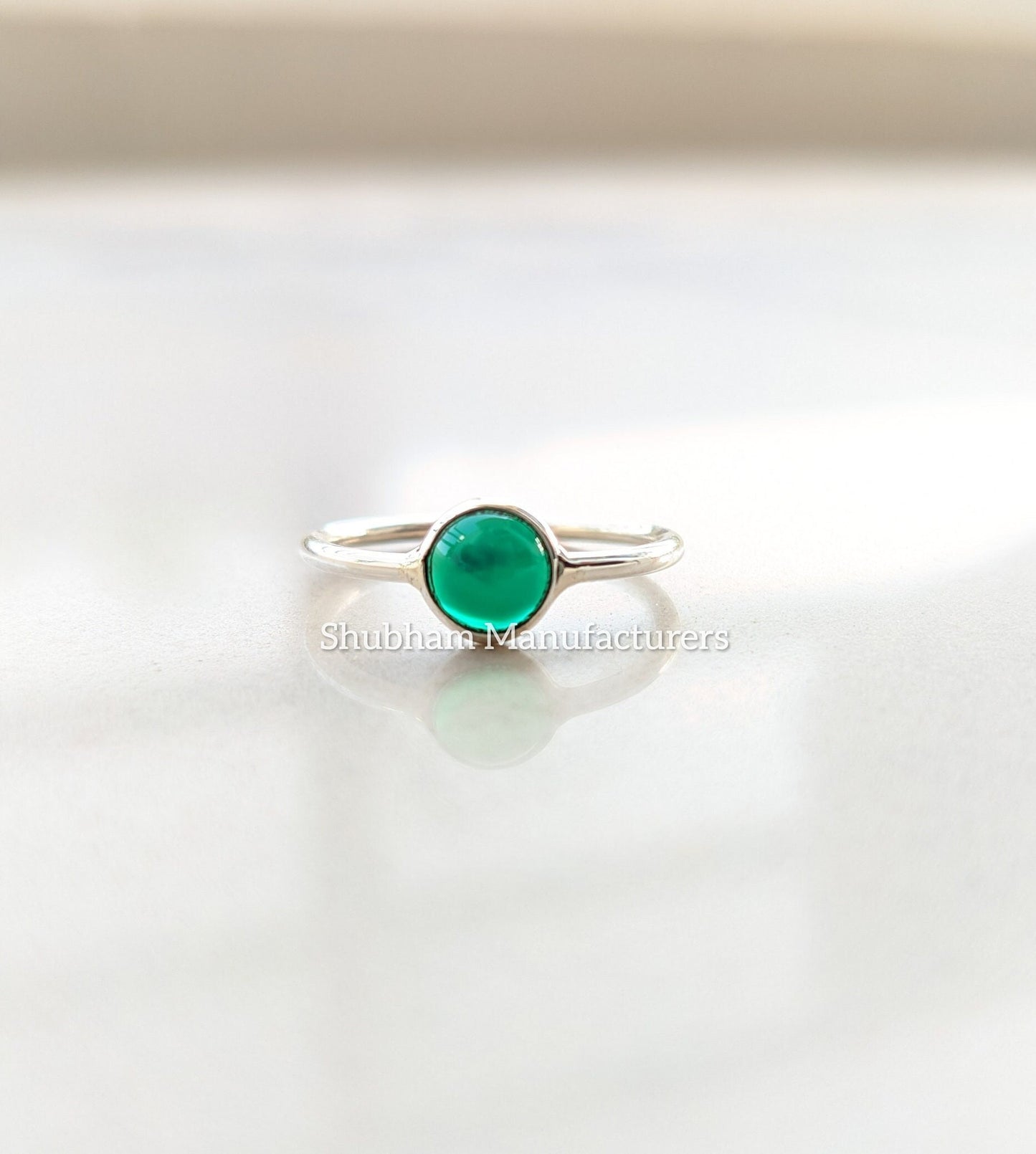 Natural Green Onyx Ring, 925 Sterling Silver Ring, Green Stone, Cabochon Gemstone Stacking Ring, Dainty Silver Ring, Women's Minimalist Ring