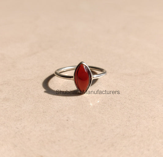 Natural Garnet Ring, 925 Sterling Silver Ring, Garnet Minimalist Ring, Dainty Gemstone Ring, January Birthstone Ring, Simple Ring for Women