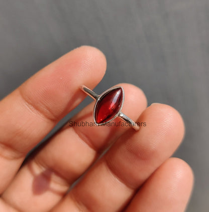 Natural Garnet Ring, 925 Sterling Silver Ring, Garnet Minimalist Ring, Dainty Gemstone Ring, January Birthstone Ring, Simple Ring for Women