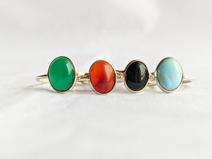 Gemstone Ring, 925 Sterling Silver Ring, Natural Stone Ring, Green Onyx, Carnelian, Black Onyx, Larimar, Gift Ring for Women, Handmade Rings