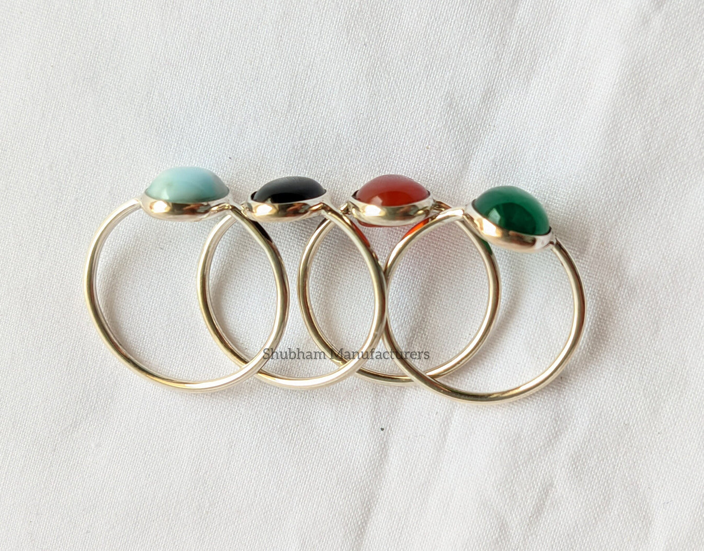 Gemstone Ring, 925 Sterling Silver Ring, Natural Stone Ring, Green Onyx, Carnelian, Black Onyx, Larimar, Gift Ring for Women, Handmade Rings