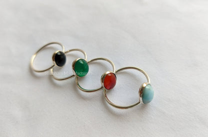 Gemstone Ring, 925 Sterling Silver Ring, Natural Stone Ring, Green Onyx, Carnelian, Black Onyx, Larimar, Gift Ring for Women, Handmade Rings