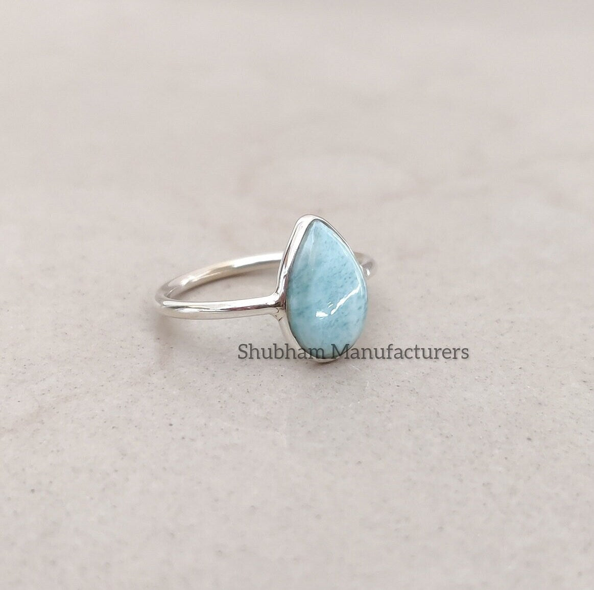 Larimar Ring, 925 Sterling Silver Ring for Women, Pear Shape Natural Blue Gemstone Handmade Ring, Simple Bezel Setting All Size Ring 3-14 US