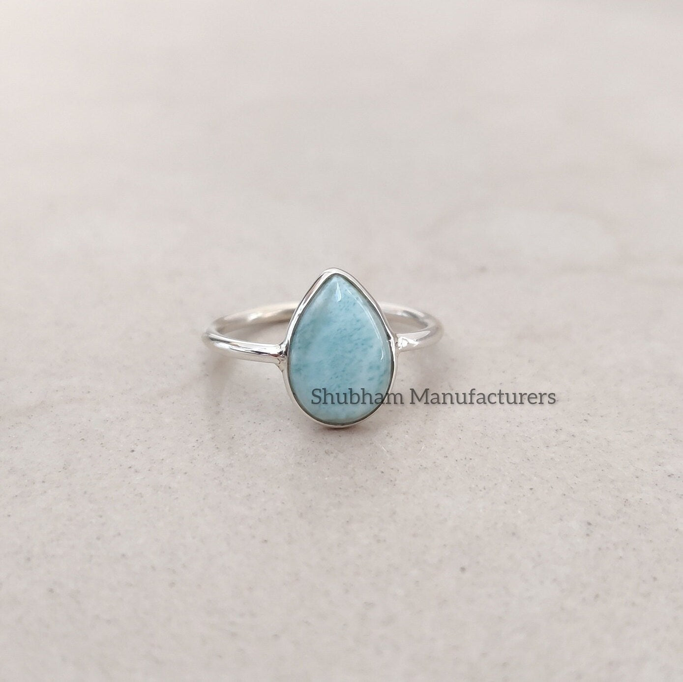 Larimar Ring, 925 Sterling Silver Ring for Women, Pear Shape Natural Blue Gemstone Handmade Ring, Simple Bezel Setting All Size Ring 3-14 US