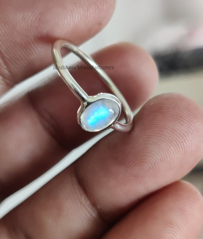 Rainbow Moonstone Ring, 925 Sterling Silver Ring, Handmade Gemstone Ring, Birthstone Jewelry, Tiny Minimalist Ring, Dainty Ring for Her