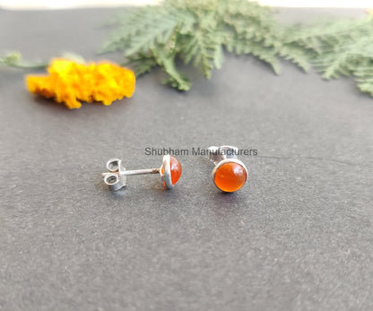 Carnelian Studs Earrings, 925 Sterling Silver Studs, Orange Crystal Studs, Natural Gemstone Studs, Carnelian Post Earrings, Studs for Girls