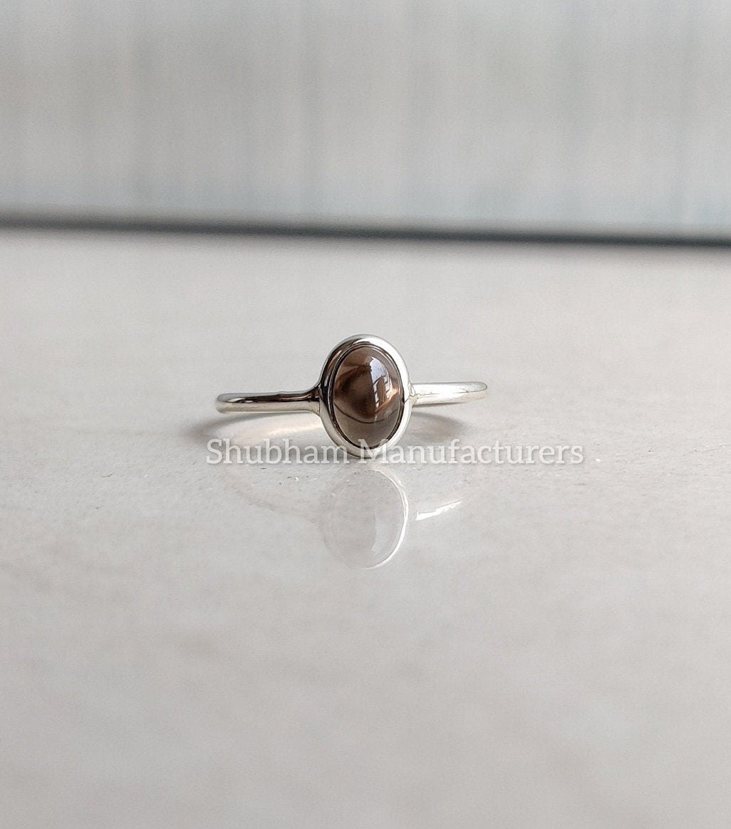 Smoky Quartz Ring, 925 Sterling Silver Ring, Brown Quartz Ring, Natural Stone Ring, Tiny Silver Ring, Dainty Gemstone Ring, Birthstone