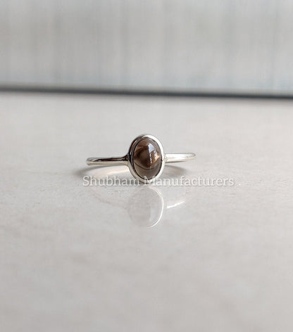 Smoky Quartz Ring, 925 Sterling Silver Ring, Brown Quartz Ring, Natural Stone Ring, Tiny Silver Ring, Dainty Gemstone Ring, Birthstone