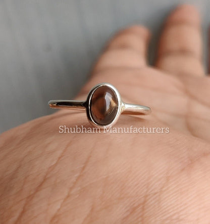 Smoky Quartz Ring, 925 Sterling Silver Ring, Brown Quartz Ring, Natural Stone Ring, Tiny Silver Ring, Dainty Gemstone Ring, Birthstone