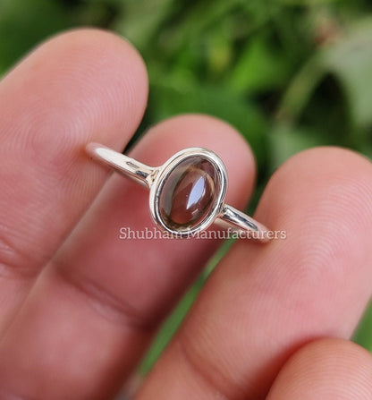 Smoky Quartz Ring, 925 Sterling Silver Ring, Brown Quartz Ring, Natural Stone Ring, Tiny Silver Ring, Dainty Gemstone Ring, Birthstone